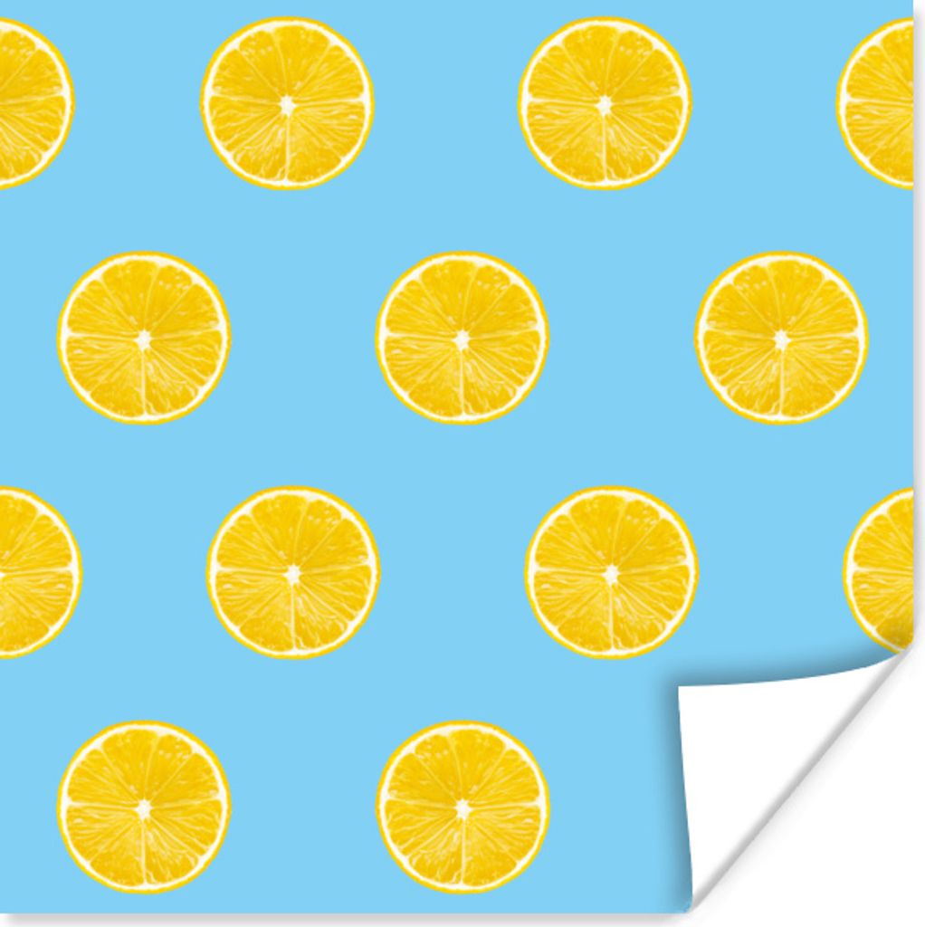 MuchoWow Poster Zitrone - Muster - Obst 75x75 cm - Wand Dekoration