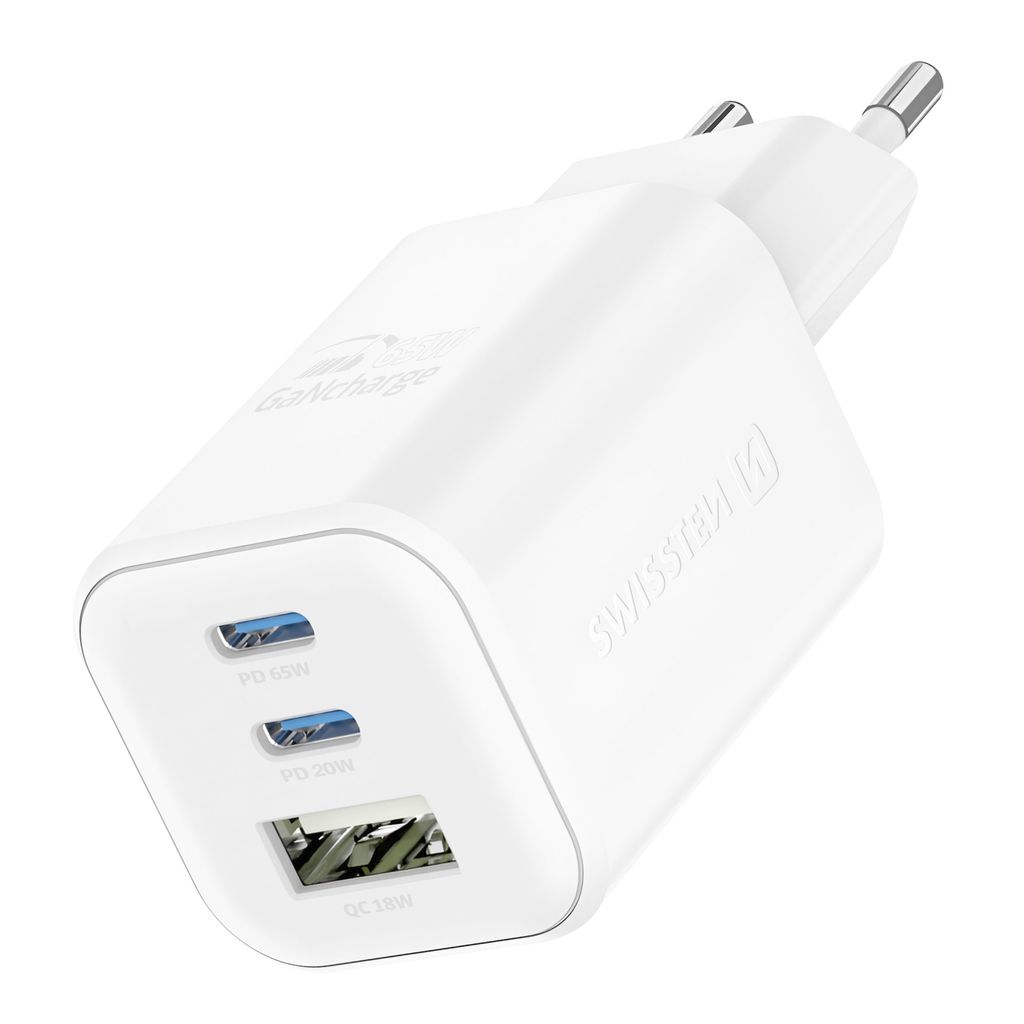 Swissten, USB-C 45W + USB 18W GaN-Netzteil Schnellladen Produktbild 