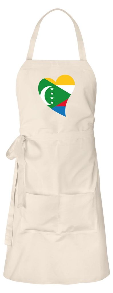Huuraa Schürze Komoren Flagge Herz Natur mit Taschen Baumwolle Kochschürze Geschenkidee