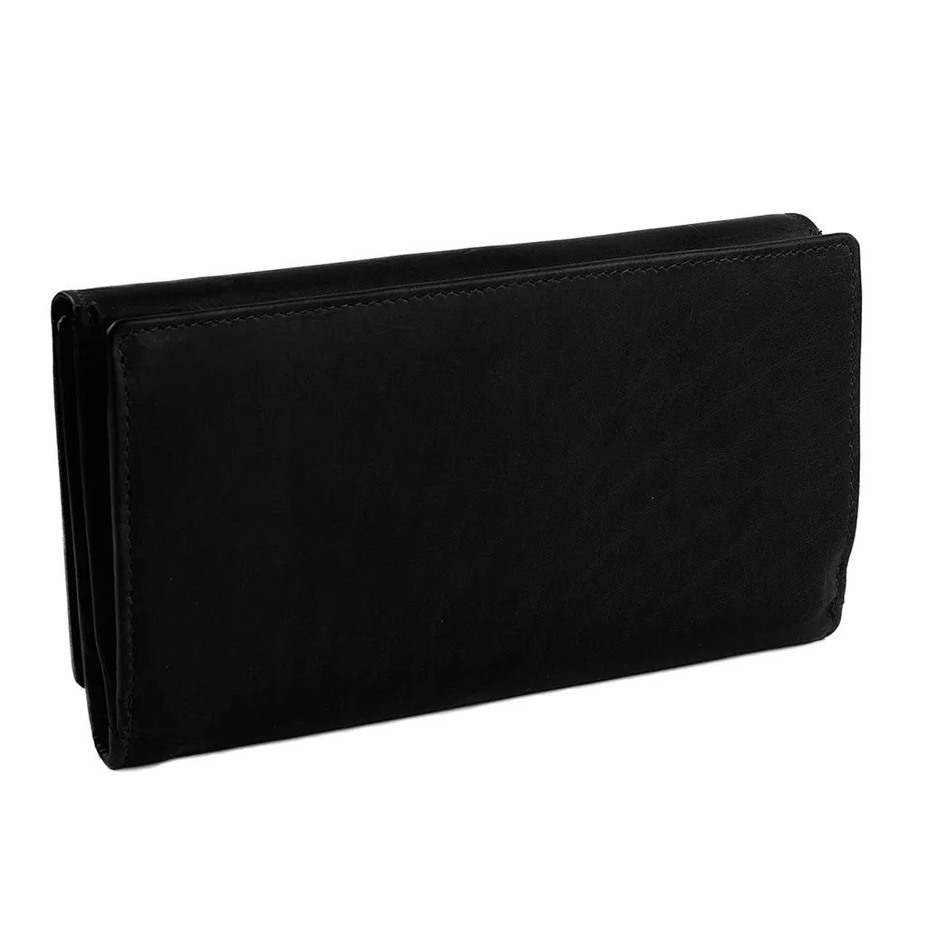 Grand portefeuille en cuir noir Jill Flap pour femme avec RFID intégré