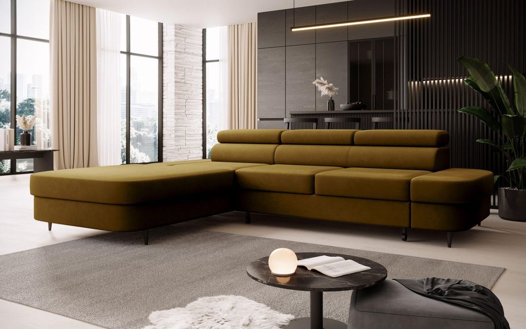 NEXT COLLECTION Ecksofa Jazz Einfache Form, verstellbare Kopfstützen, Schlaffunktion, gold, Links