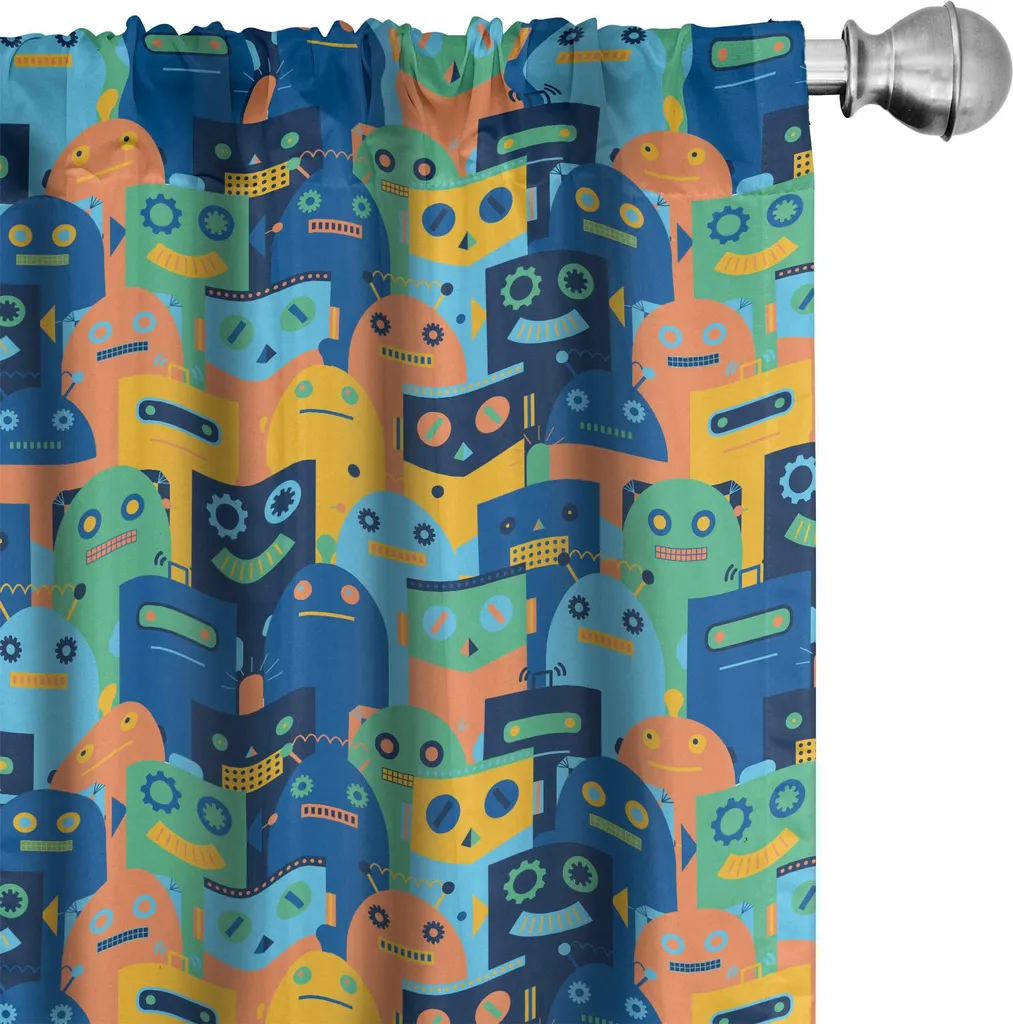 Tende Arredo Robot Vintage ABAKUHAUS - Multicolore Sci-Fi per Ragazze e Ragazzi