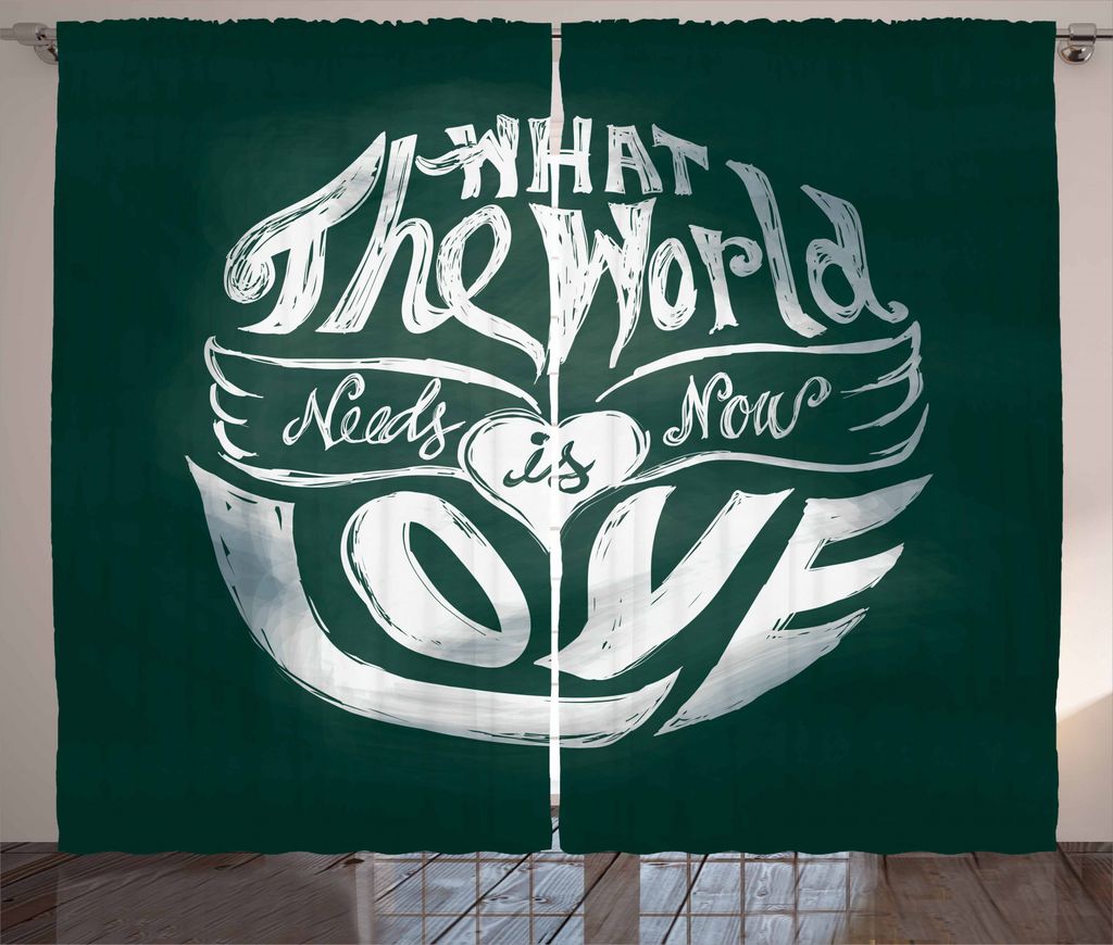 ABAKUHAUS Hippie Rustikaler Gardine, Grunge Kunst-Wort-Kreis, Schlafzimmer Kräuselband Vorhang mit Schlaufen und Haken, 280 x 245 cm, Dunkelgrün ...