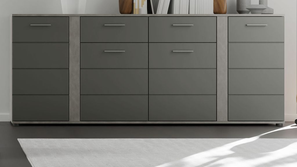 Sideboard "Bailey" grau matt und Matera grau Wohn- und Esszimmer Kommode 200 cm