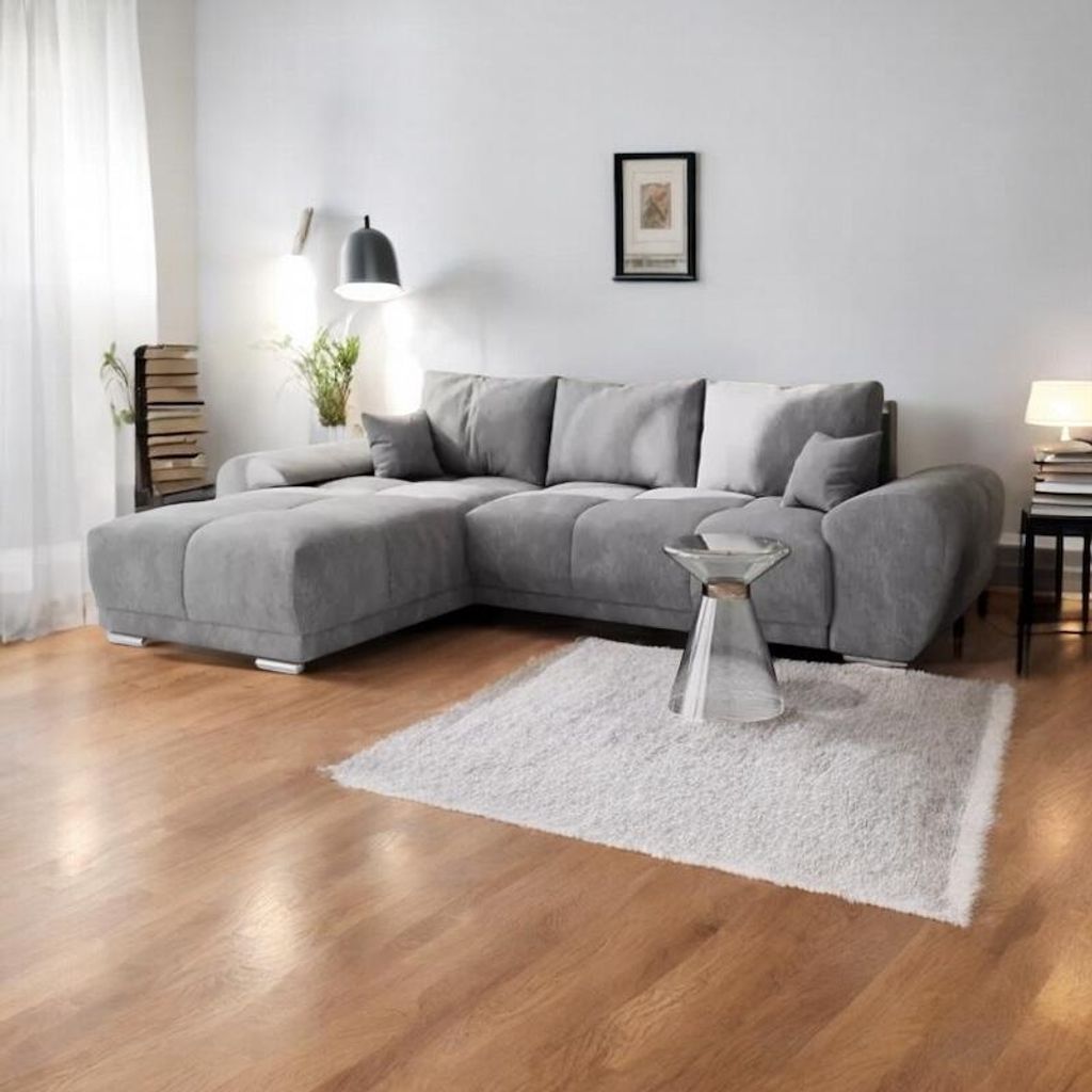 FurMeb24 ECKSOFA SYDNEY - 291 x 183 cm monolith 84 - mit schlaffunktion und bettkasten