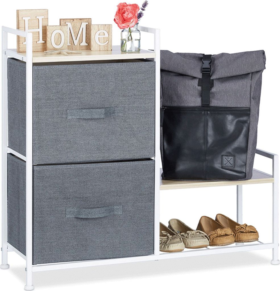 Relaxdays Regalsystem, 2 Stoff-Schubladen, HxBxT: 76 x 84 x 29 cm, universale Schubladenbox, Metall und Holz, grau