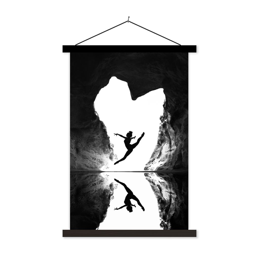 MuchoWow Textilposter Ballett - Herz - Höhle - Schwarz - Weiß 120x180 cm mit schwarzem Rahmen - Fotos