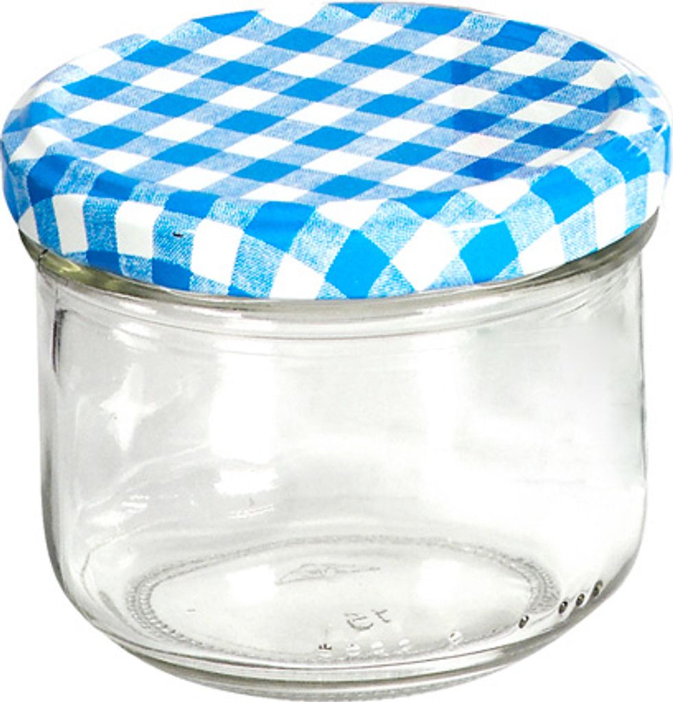 EmSy 59025 Einkochgläser 250 ml 82TO, blau/weiß/kariert (6er Pack)