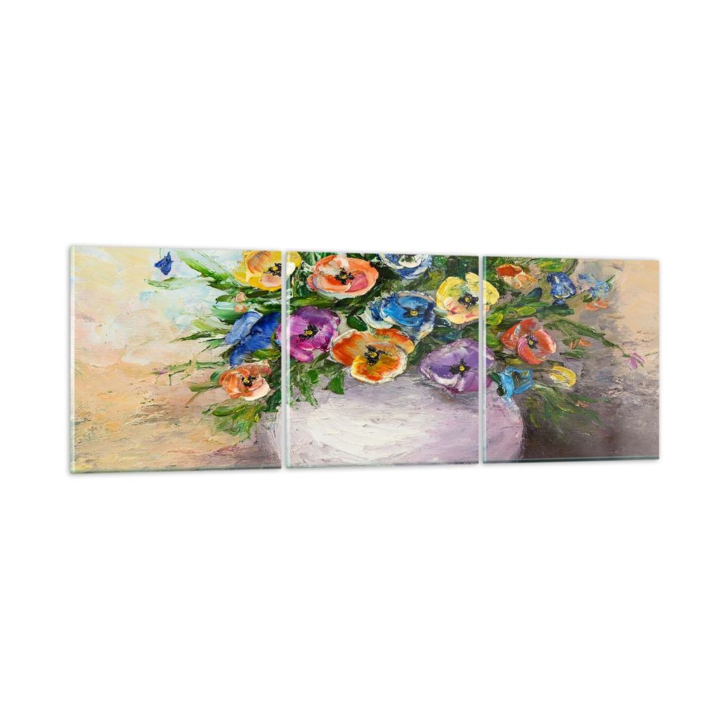 Bilder auf glas - Blumen Blumenstrauß Vase bunt - 150x50cm - Glasbilder - Wandbilder - Kunstdruck - zum Aufhängen bereit - Wanddekoration aus Gla...