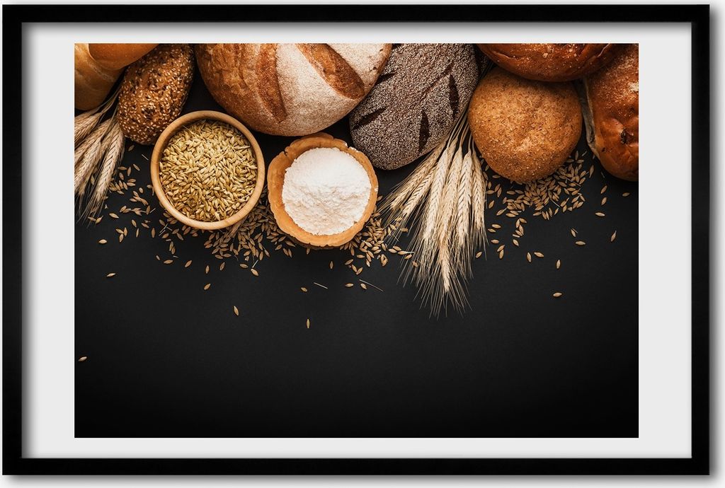 Bild 60x40 MDF-Rahmen, Wandkunst Brot und Weizen
