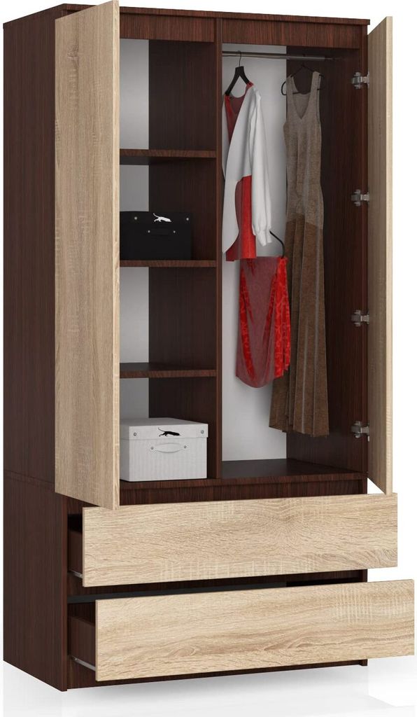BDW, Kleiderschrank 2 Türen, 2 Schubladen, 180x90x51 cm, Produktbild 