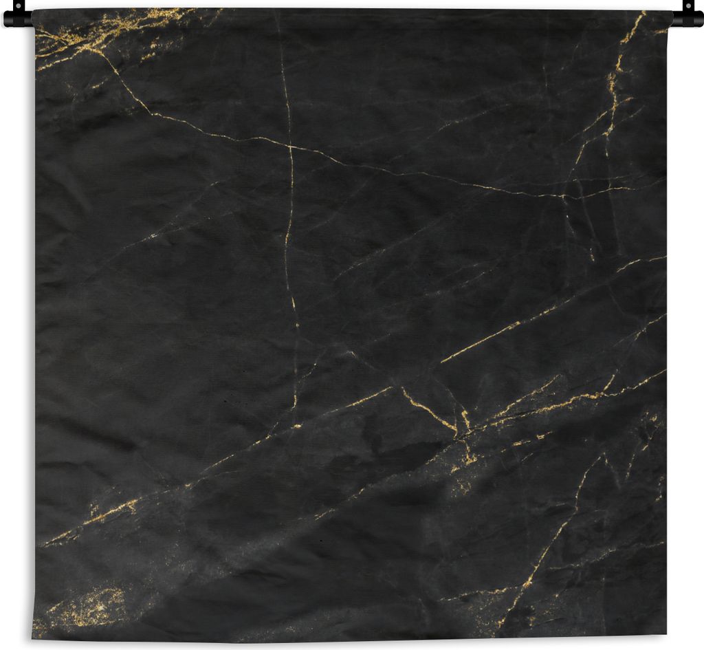 MuchoWow Wandteppich Wandbehang Marmor - Schwarz - Gold - Chic - Marmoroptik - Design 90x90 cm Tapisserie Dekoration Wandtuch - Wandaufhänger