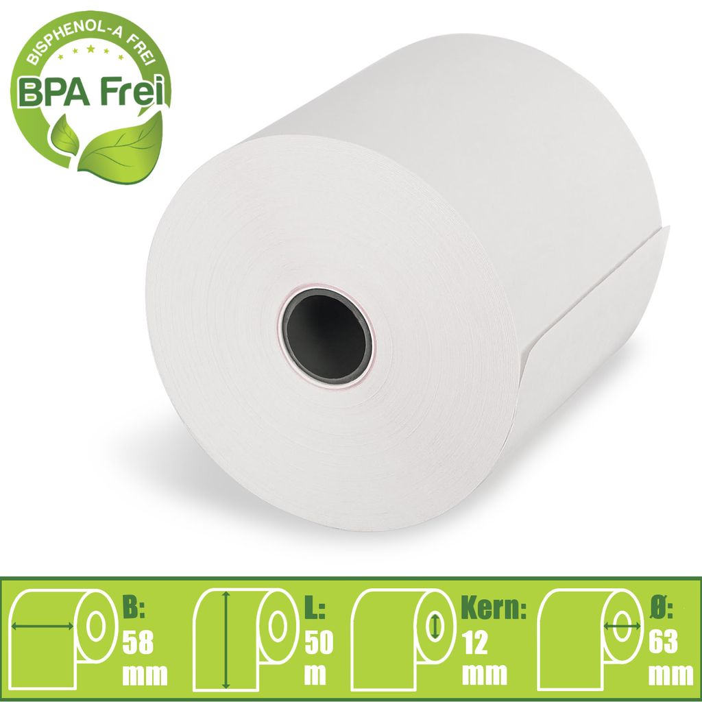 50 Stk BPA freie Thermorollen 80mm x 63mm x 12mm 50 m Thermopapier Bonrolle 