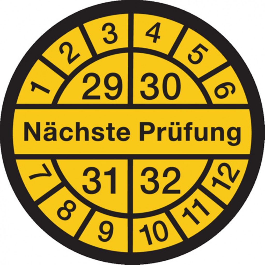 Dreifke Prüfplakette, Nächste Prüfung, schwarz/gelb, - 13 mm Dokumentenfolie...