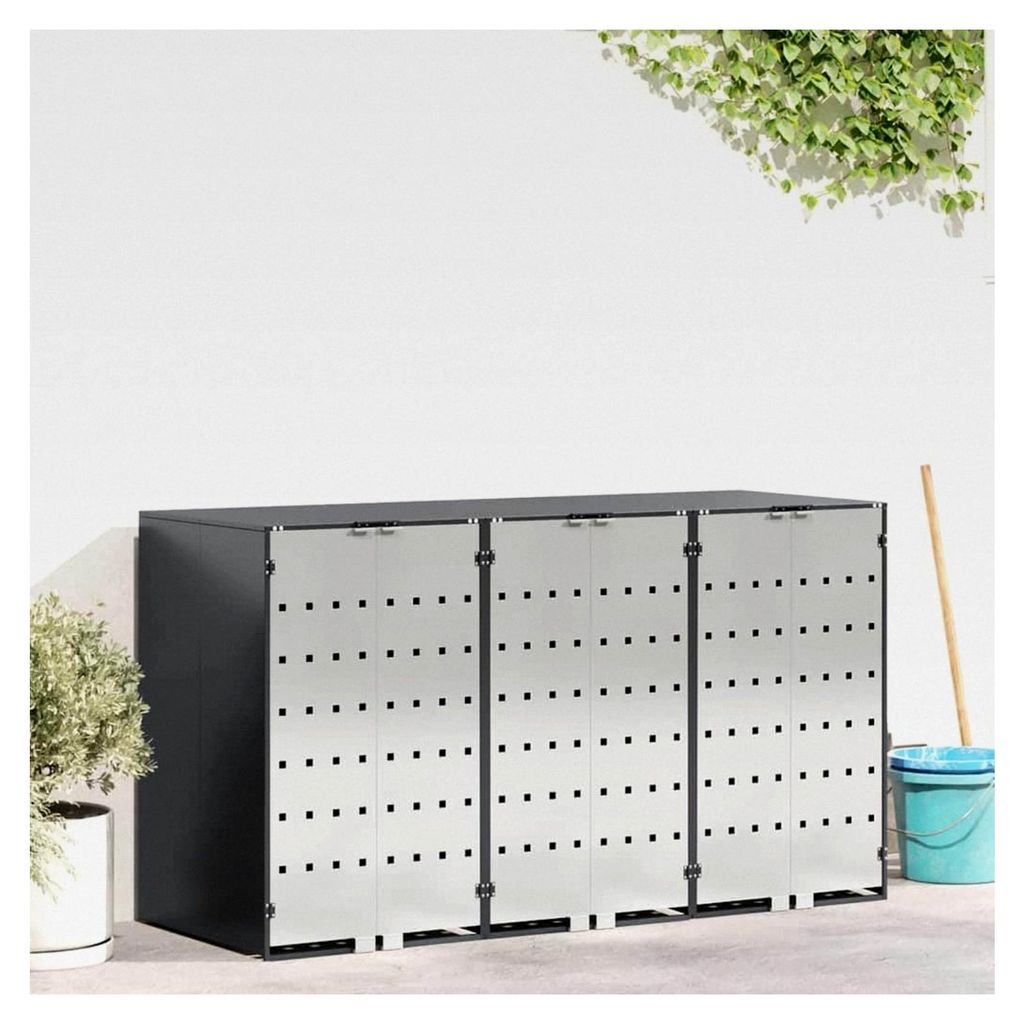Mülltonnenbox für 3 x 240L und 120L Mülltonnen aus Edelstahl in Anthrazit