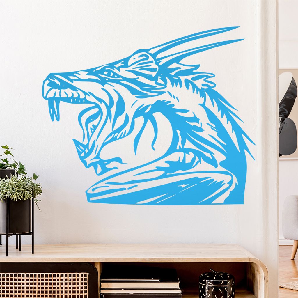Drachen Kopf Wandtattoo in 6 Größen - Wandaufkleber Wall Sticker - Dekoration, Küche, Wohnzimmer, Schlafzimmer, Badezimmer