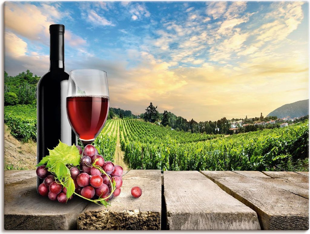 ARTland Leinwandbild Wein vor Weinbergen Größe: 80x60 cm