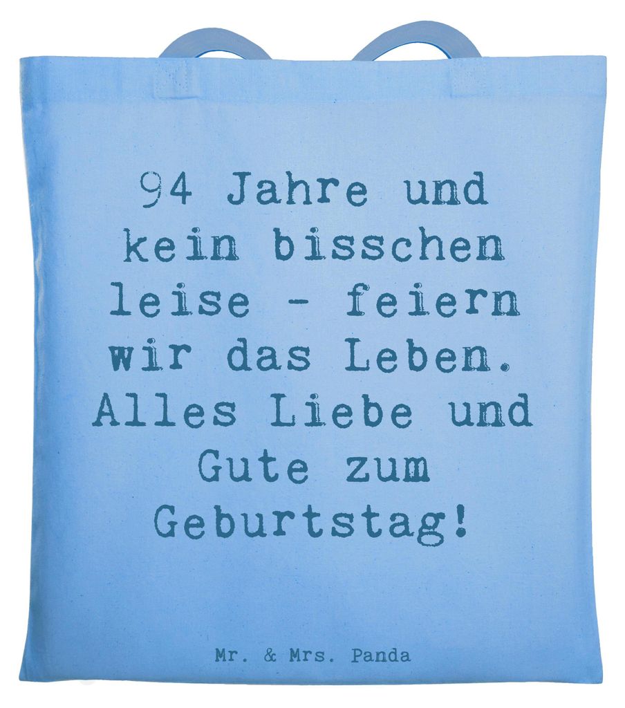 Mr. & Mrs. Panda Stoffbeutel Spruch 94. Geburtstag - Sky Blue - Geschenk, Lebensreise würdigen, Alter, dokumententasche, 94 Jahre, Tragetasche, be...