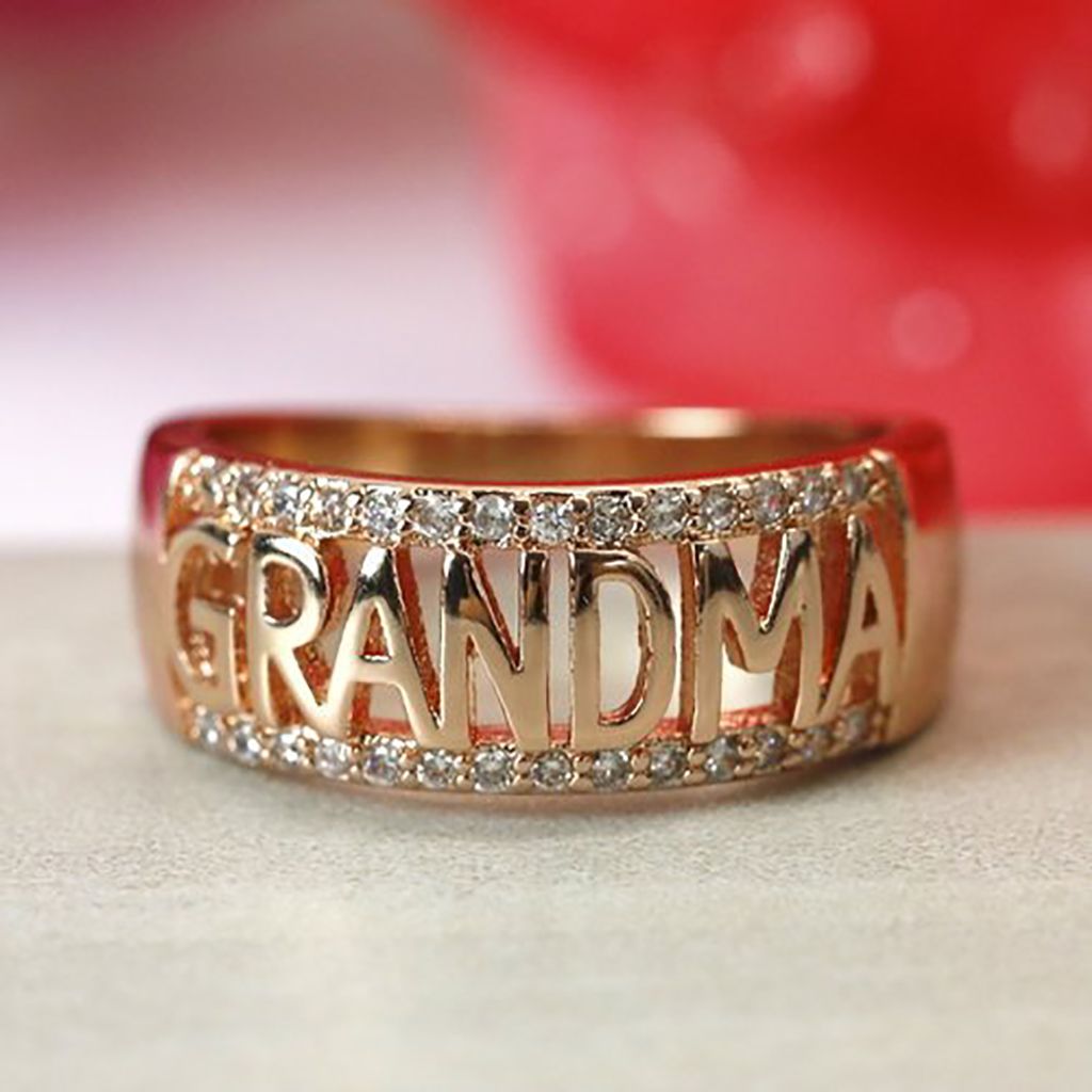 Mode Oma Brief glänzenden Strass Ring Schmuck Frauen Familie Geburtstagsgeschenk-Silber,US 9