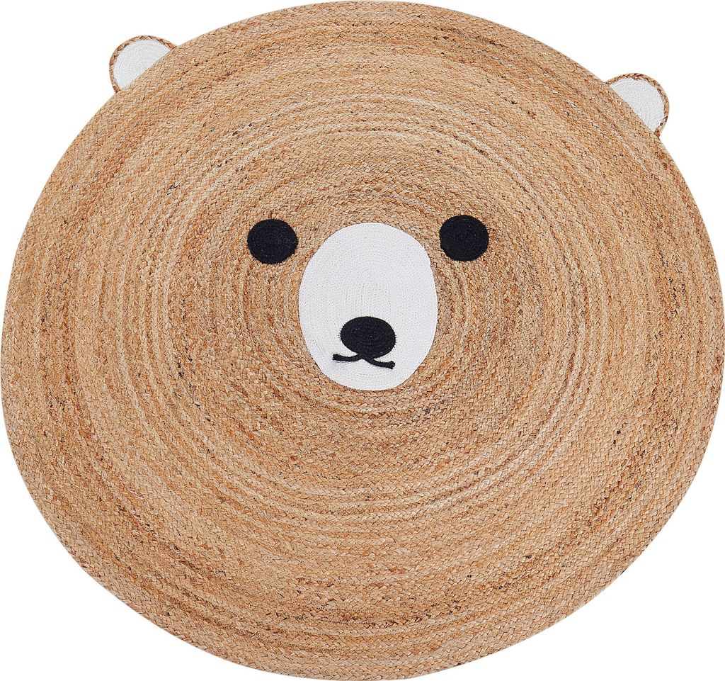 BELIANI Teppich Beige Jute ø 120 cm Rund Dekoratives Bärenmuster Boho Stil Wohnzimmer Jugendzimmer Kinderzimmer