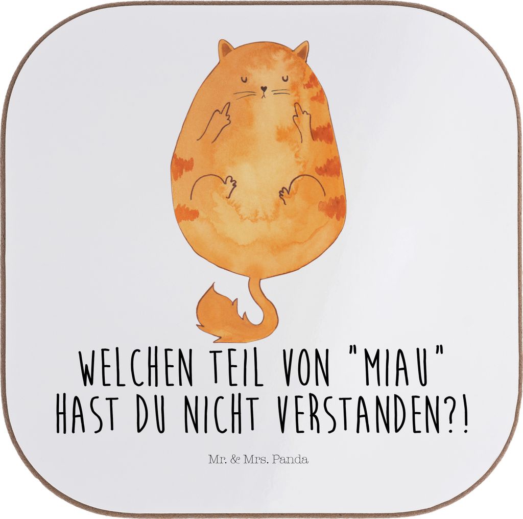 Mr. & Mrs. Panda Holzuntersetzer Katze Mittelfinger - Weiß - Geschenk, Mietze, Getränkeuntersetzer, Kater, Coaster, Cat, Untersetzer Glas, Katzen...