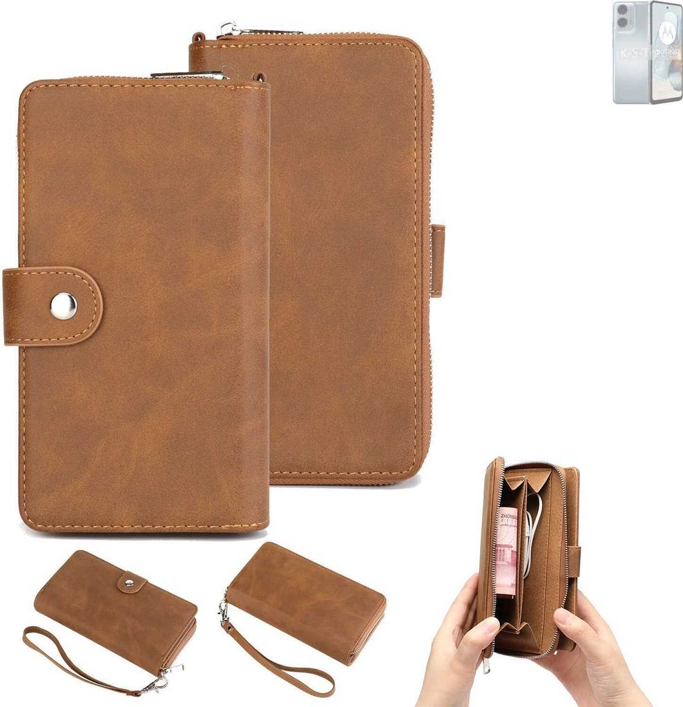 K-S-Trade Handyhülle Schutzhülle kompatibel mit Motorola Moto G24 Power & Portemonnee Tasche Handytasche Case Etui Geldbörse Wallet braun (1x)