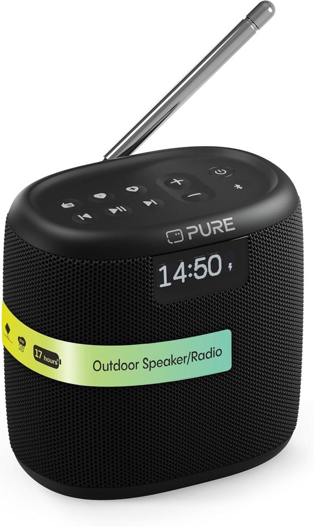 Mini Outdoor Lautsprecher mit Bluetooth & DAB+/FM Radio (wasserdicht IP67, robust, tragbar, 14h Akku, perfekt für Garten & Camping)