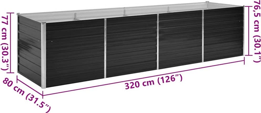 vidaXL Garten-Hochbeet Anthrazit 320 x 80 x 77 cm Produktbild 2
