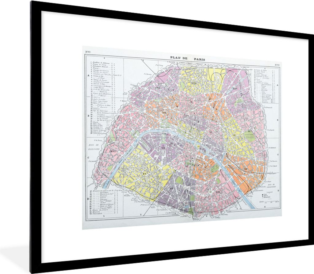 MuchoWow® Gerahmtes Poster Paris - Karte - Lila 80x60 cm - Produktbild 