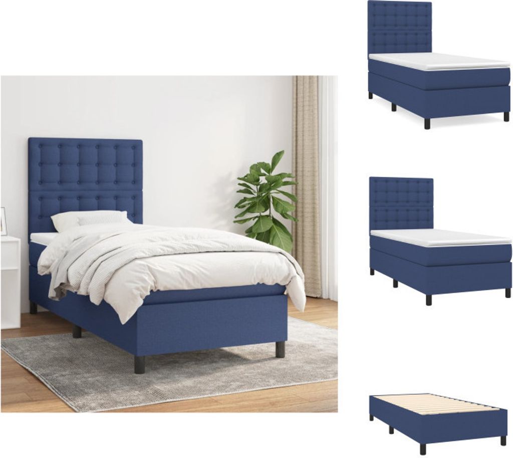 vidaXL Boxspringbett mit Matratze Blau 90x200 cm Stoff - Betten & Bettgestelle
