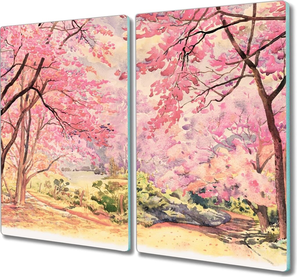 Coloray Hackbrett Küchenbrett Kochplattenabdeckung Schneidebrett Herdabdeckplatte 2x30x52 cm - Wald Blätter
