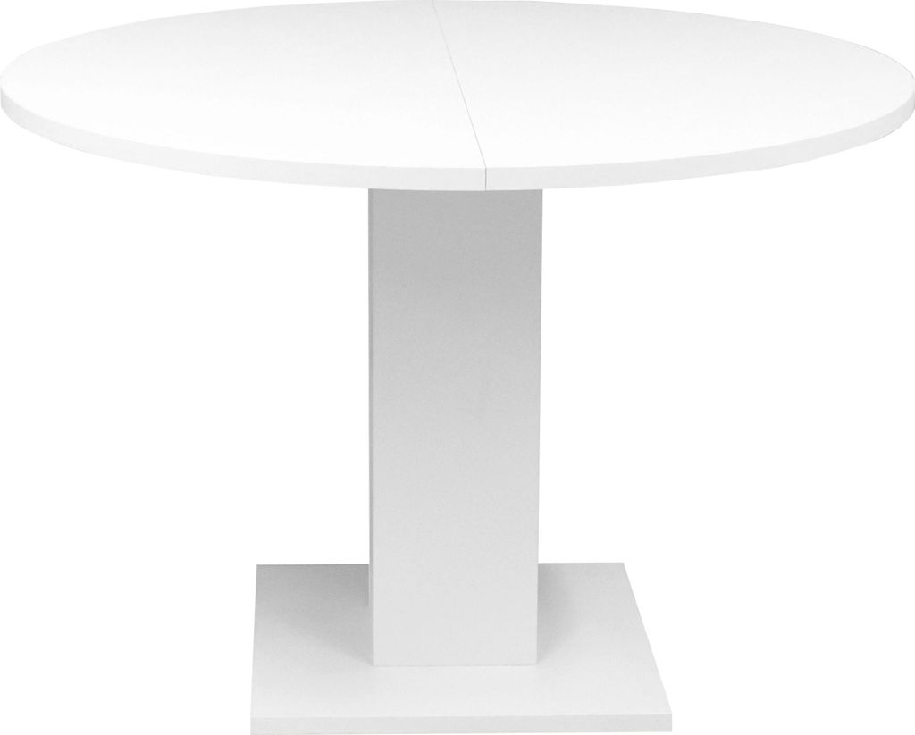 FURNARO Esstisch Tap rund Esszimmertisch Tisch ausziehbar B/H/T: 110-150x76x110 cm, Farbe:Weiß matt lack