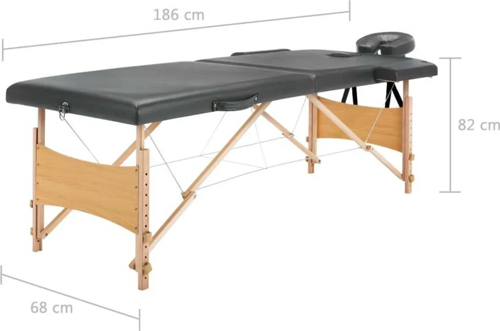 Table de massage bois robuste anthracite 2 zones pliable 186x68 cm - 10