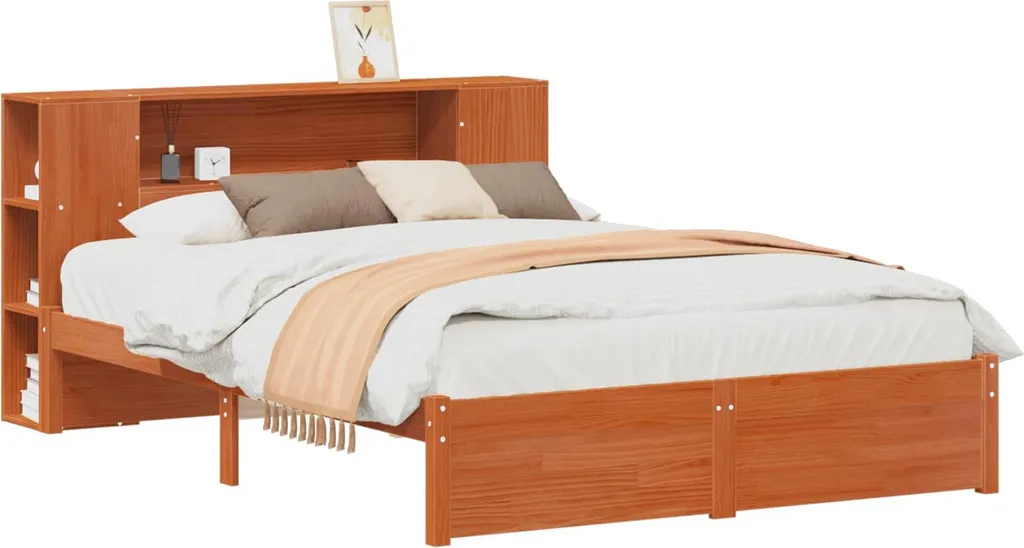Cadre de lit brun cire 140x190 cm avec rangement intégré et tête de lit