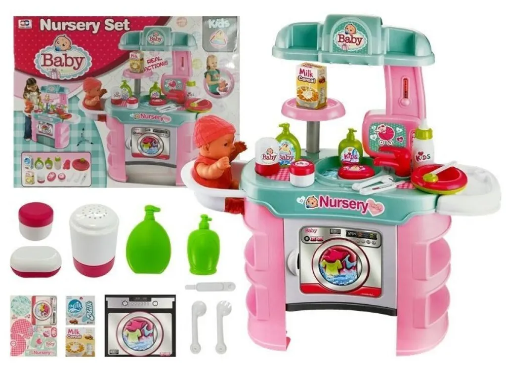 Set Entretien Bébé Réaliste avec Table de Change et Machine à Laver Jouet