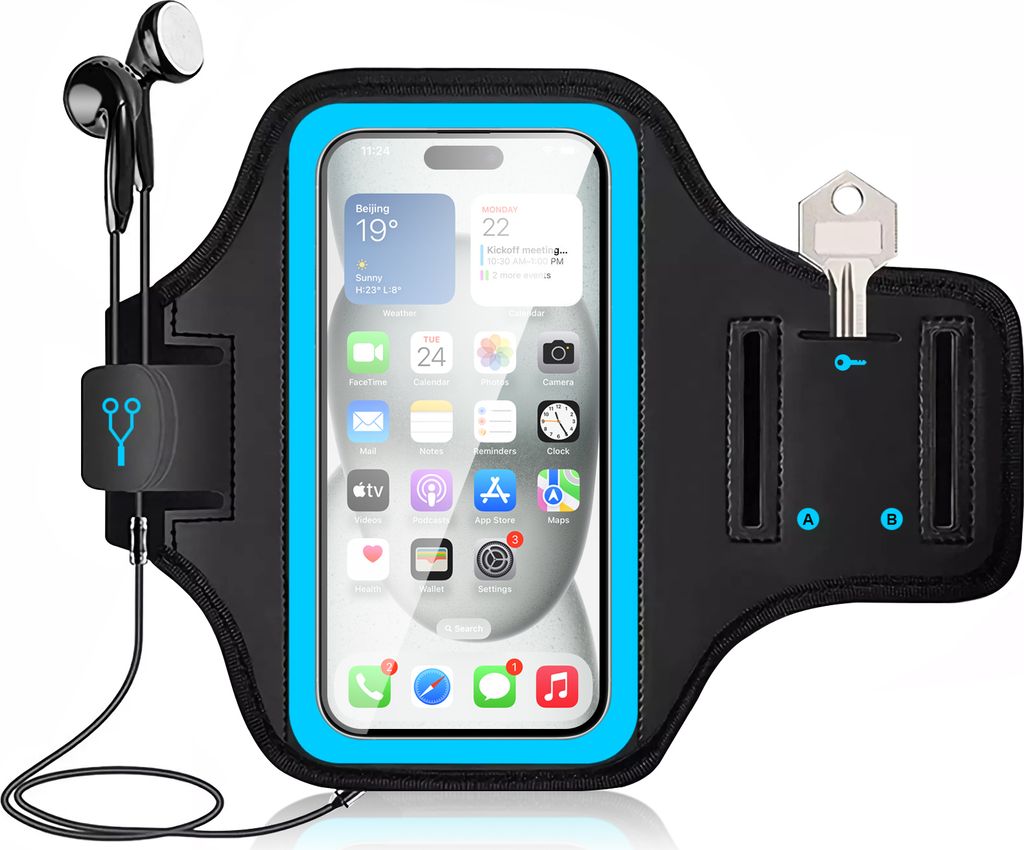 Mobigear Go Active Handyhalterung Joggen Motorola Moto E6 Play Sporthülle Neopren Sportarmband - Blau