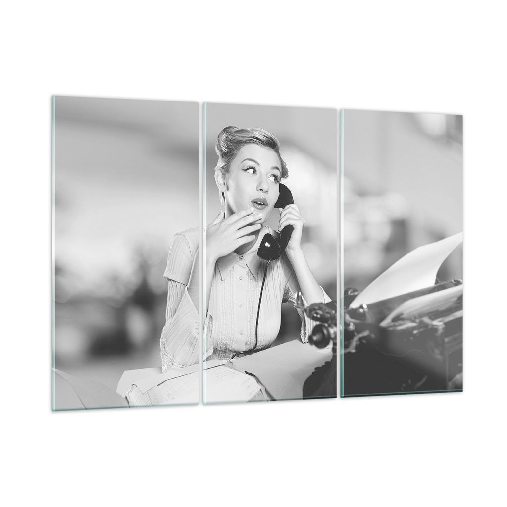 Bilder auf glas - 3 Teile - Vintage Schwarzweiß Telefonieren - 165x110cm - Glasbilder - Wandbilder - Bilder - Wanddekoration aus Glas - Glas Bilde...