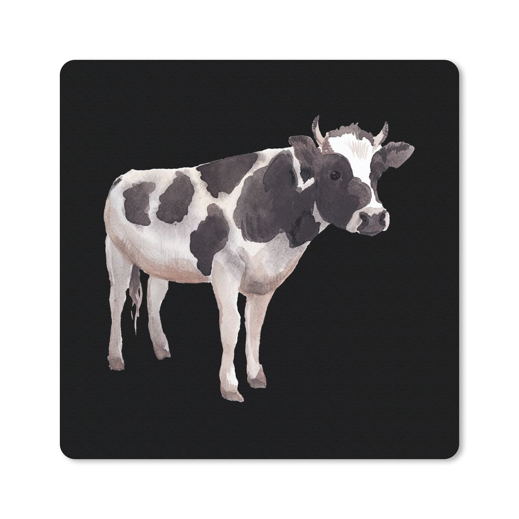 MuchoWow Mauspad Mousepad Kuh - Zeichnung - Schwarz 20x20 cm - Mousepads - Maus Mat - Pad - Mausunterlage - Desk Mat - Bureauartikeln