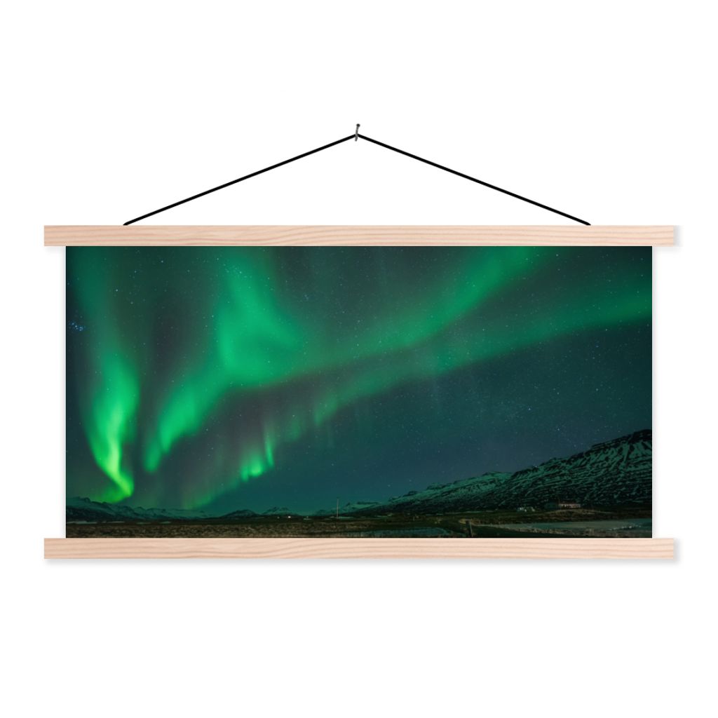 MuchoWow Textilposter Nordlichter - Natur - Island 120x60 cm mit holzfarbenen Rahmen - Klemmleiste