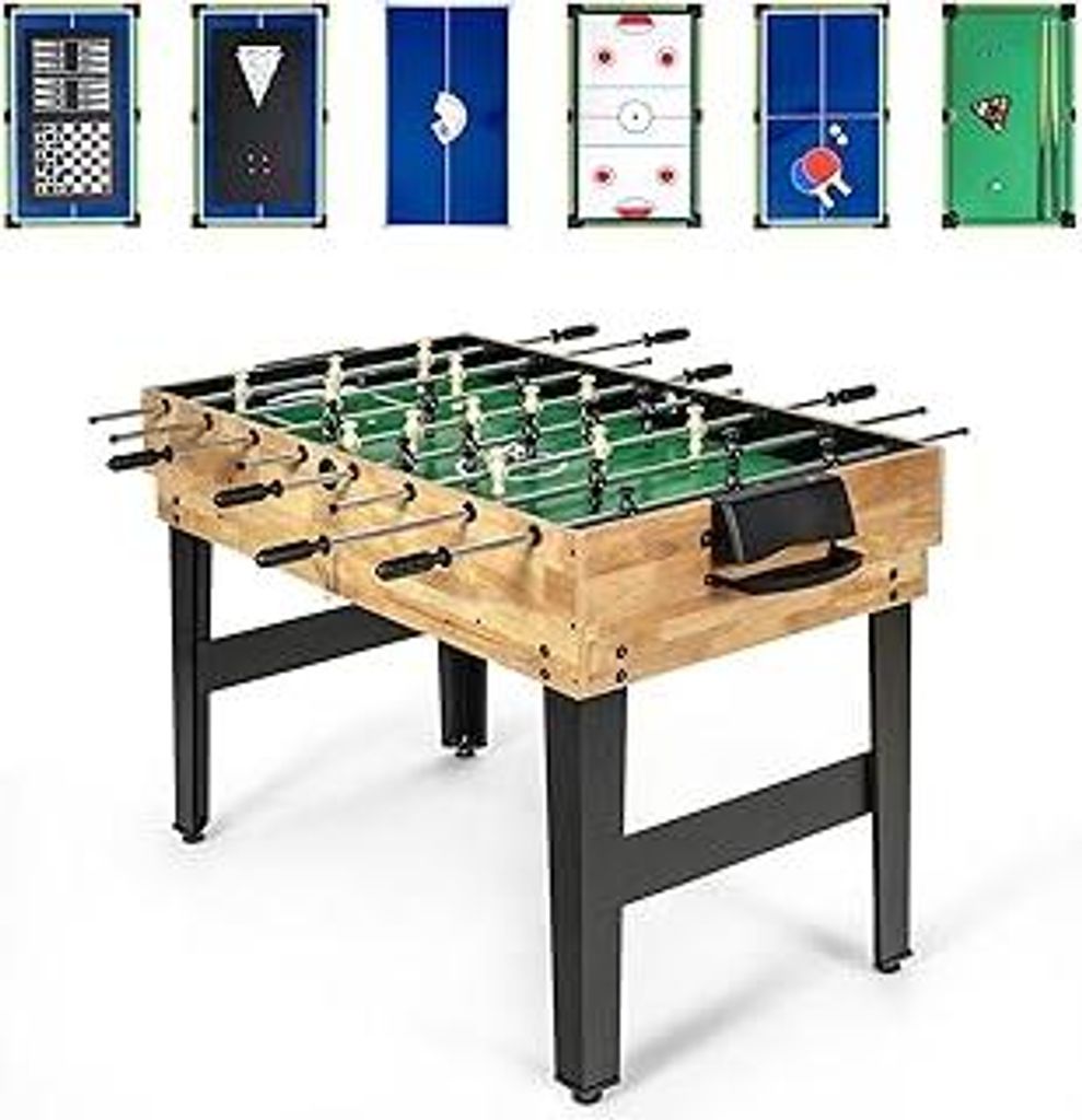 COSTWAY 10 in 1 Multi Spieltisch, Multifunktionstisch mit Tischfußball, Hockey, Billard, Shuffleboard, Bowling & 4 Brettspiele, Kombi-Tisch aus Ho...