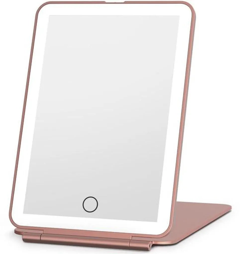 Miroir de voyage LED tactile pliable or rose : fini le manque de lumière