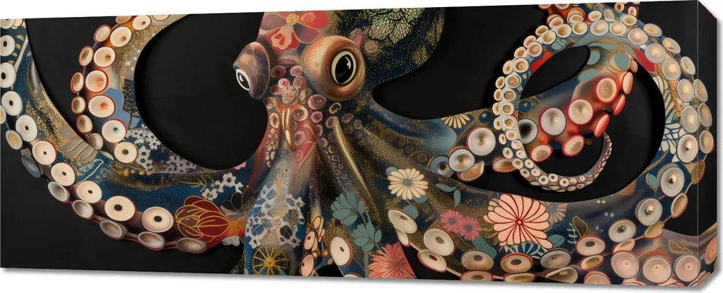 Tableau Pieuvre Noire pour Déco Chambre ou Salon - Grand Format 100x40