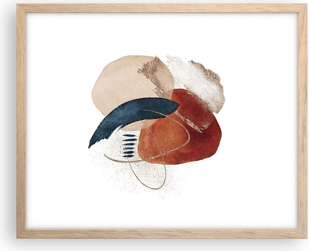 Gerahmtes Poster - Rahmen in heller Eiche - Abstraktion Flecken Modern - 50x40 cm - Wand Bild - Wanddeko - Wandbilder - Kunstposter - Wandposter - ...