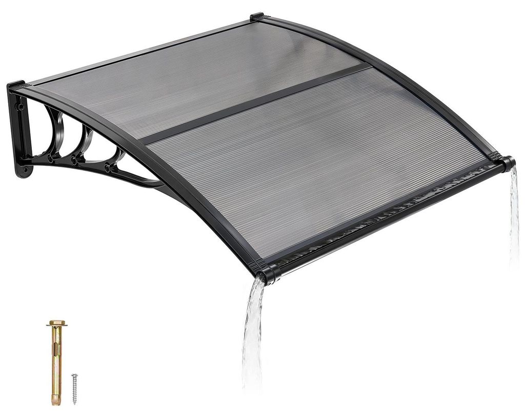 Vordach für Haustür - Pultbogenvordach 96,5 x 101,7 cm - Polycarbonat - Mit Entwässerung - ABS-Halterungen - Wetter- & UV-Schutz - Rauchgrau
