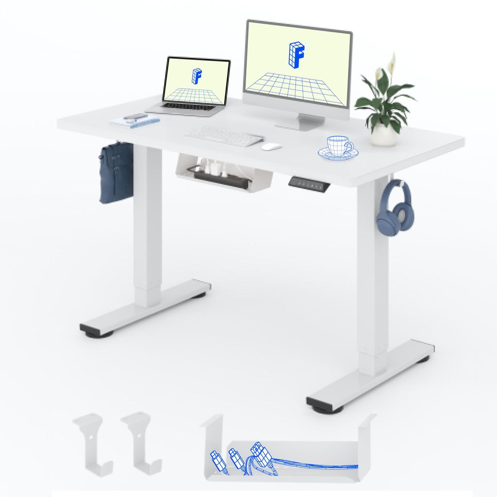 FLEXISPOT QE1 Höhenverstellbarer Schreibtisch 120x60cm EINTEILIGE TISCHPLATTE, 4 Memory-Funktion, Antikollisionsschutz, Haken & Kabelmanagement (W...