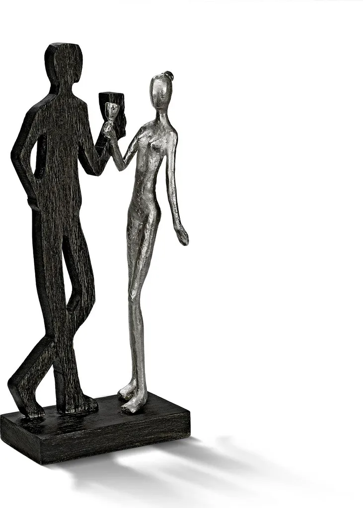 Sculpture Cheers Couple debout Santé Succès Bois de mangue et Alu Massive
