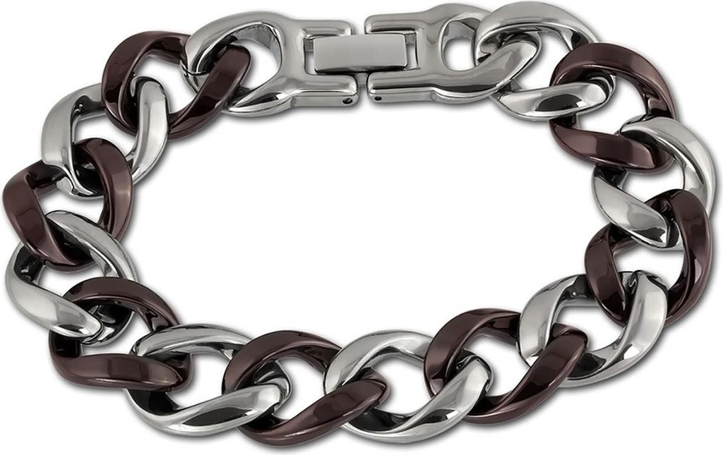 Amello Armband Damen Panzer Edelstahl Keramik silber rotbraun Schmuck D2ESAX18N0