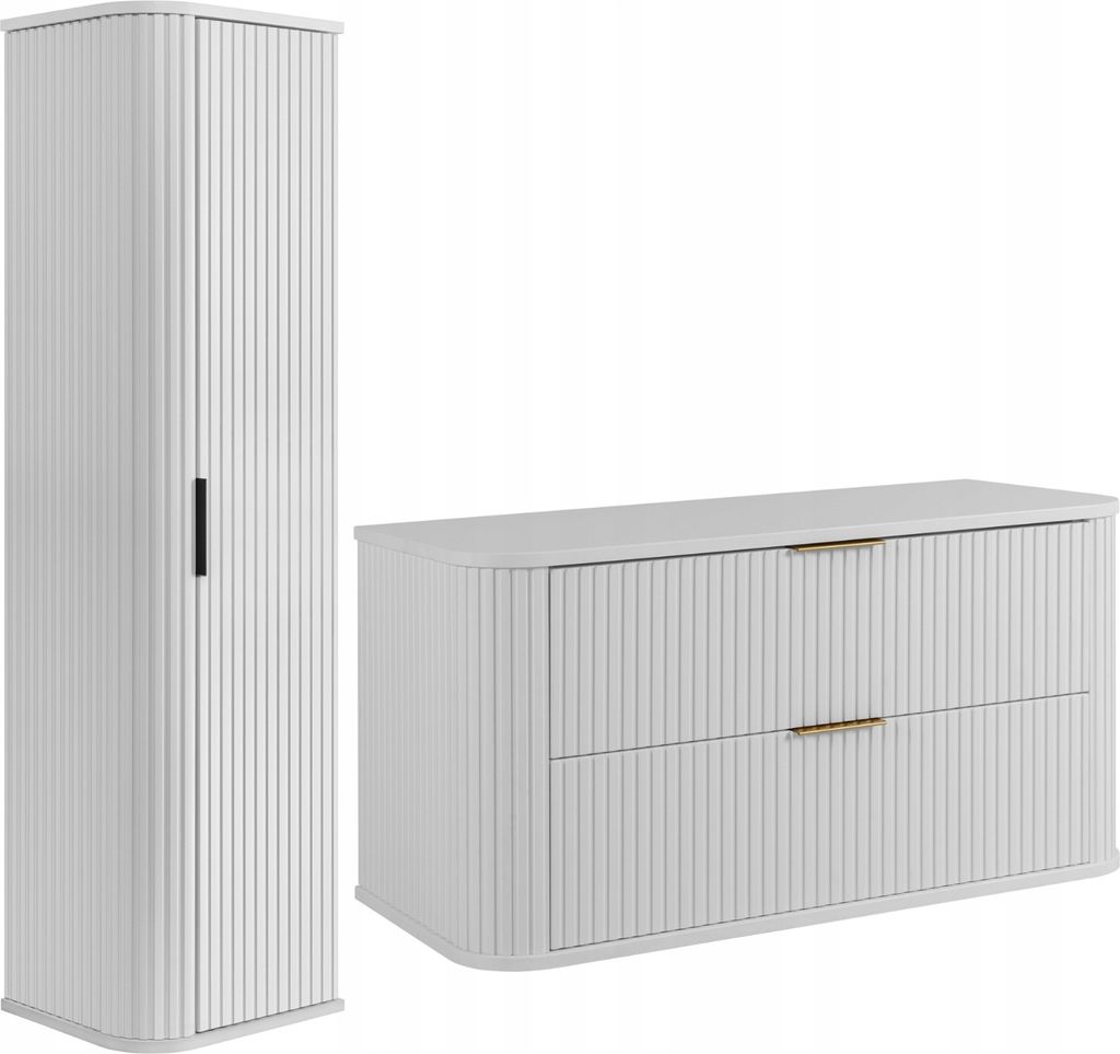 RODAN | Badmöbel Set - 100,4 cm - 2-teilig - Weiß - Hochwertige MDF Fronten - Badmöbel Weiß - Hochschrank - Waschbeckenunterschränke