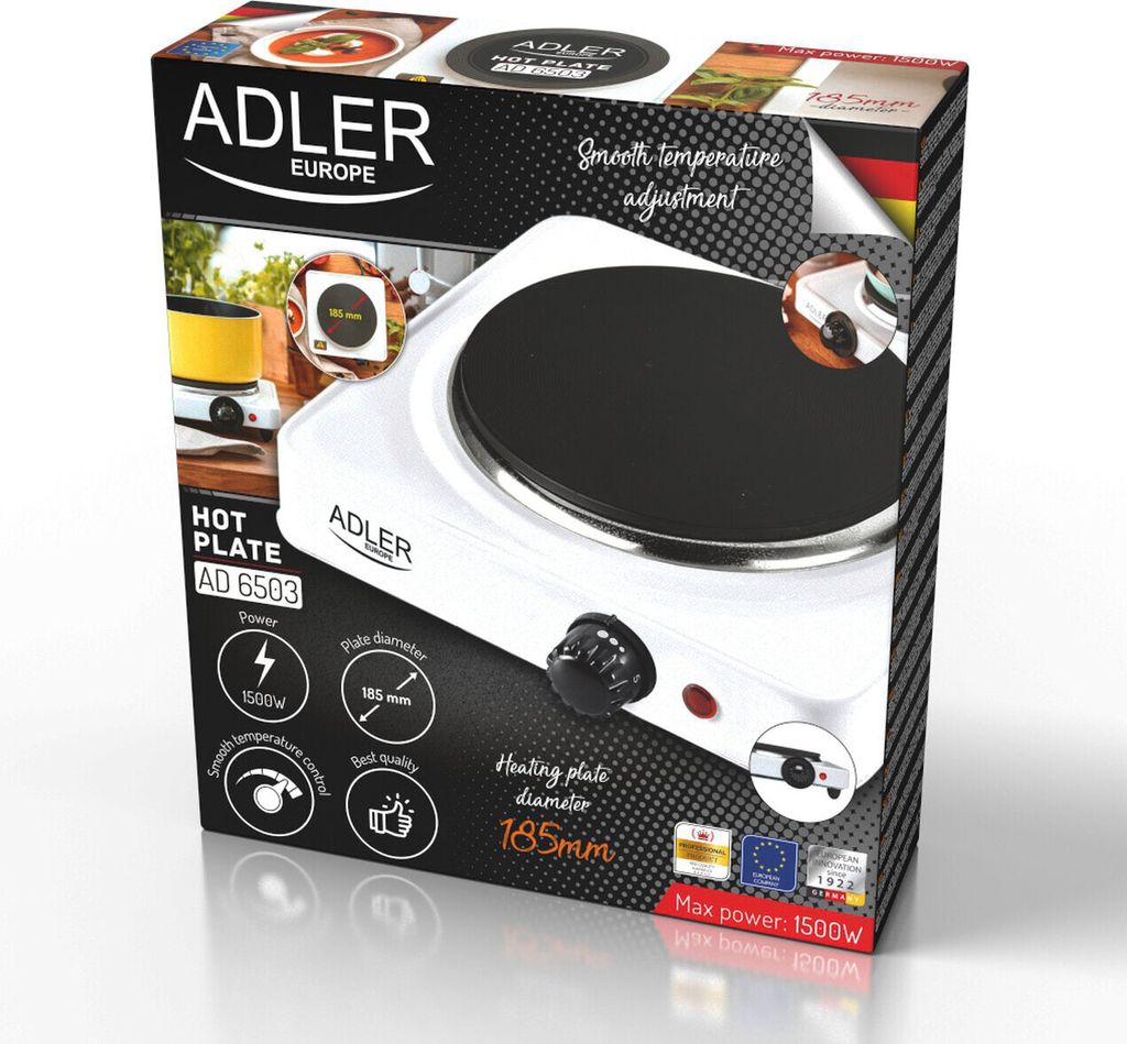 Adler AD 6503 Elektroherd-Einzelkochplatte 1500W, weiß Produktbild 14