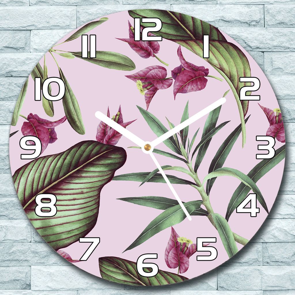 Wanduhr aus Glas Rund fi 30 Tropische Blumen Quarz Deko Wohnzimmer Büro